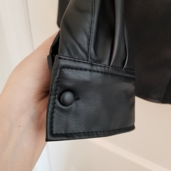 NWT H&M Women's size XS Vegan Leather Black Button-Down Shirt - Picture 7 of 14